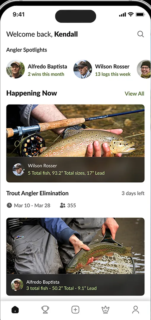Fish Masters Live home screen showing live tournaments happening now